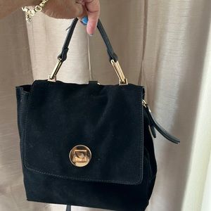 Black suede and leather backpack